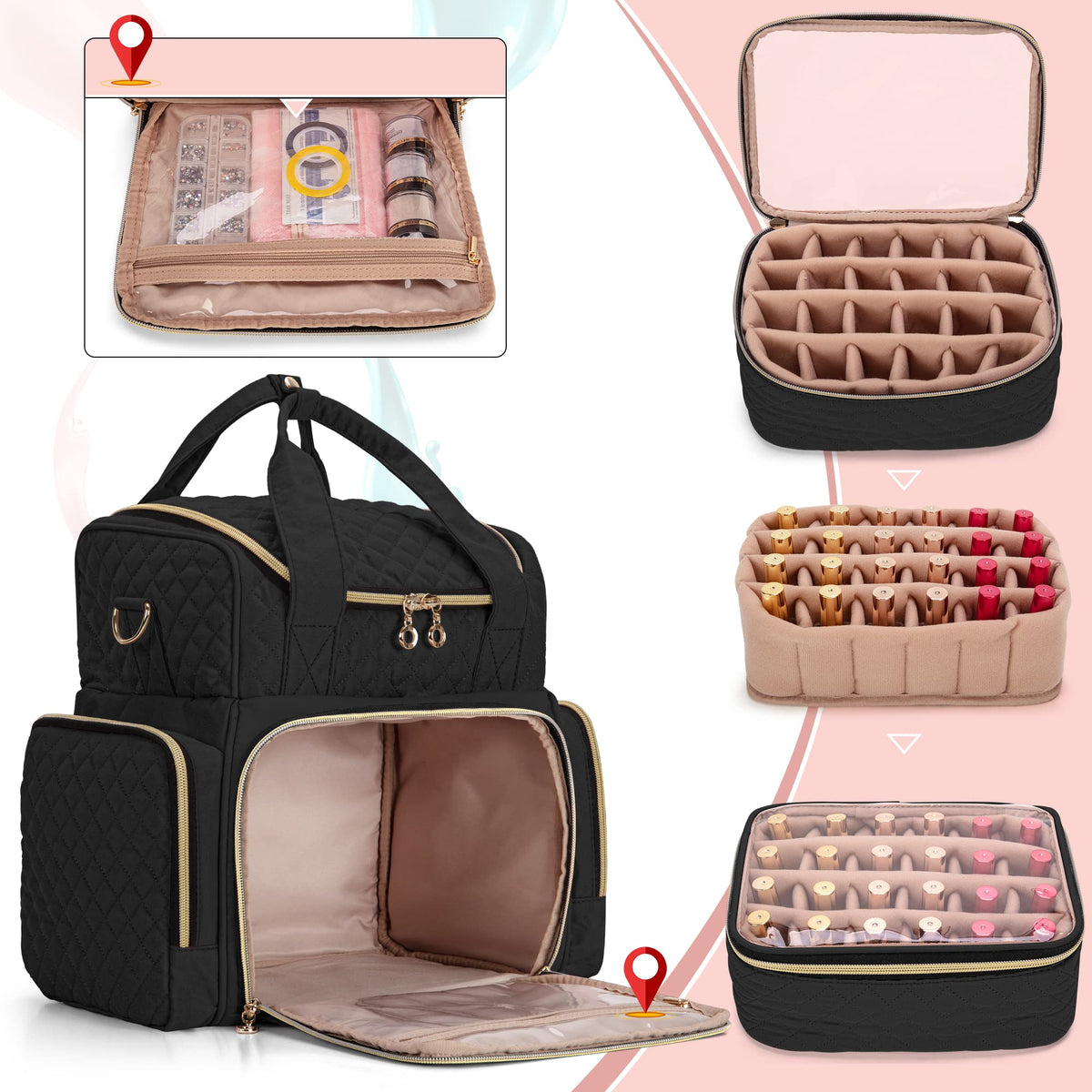 LUXJA Nail Polish Organizer Bag with Removable Cases and Tool Storage