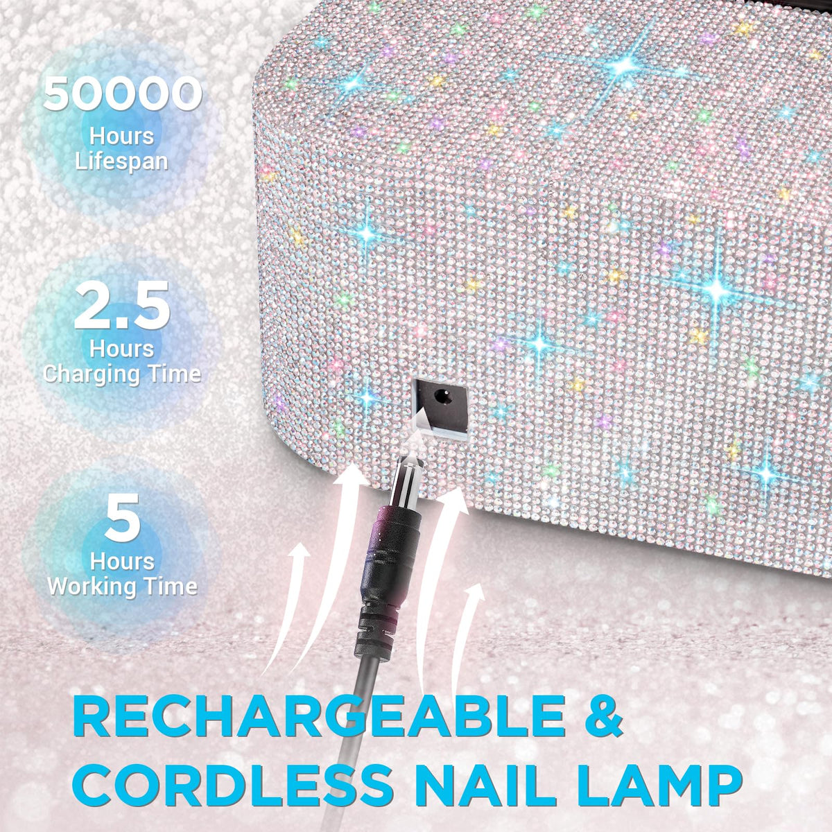 Aedavey Cordless UV LED Nail Lamp with Rhinestones, Rechargeable Gel Nail Light