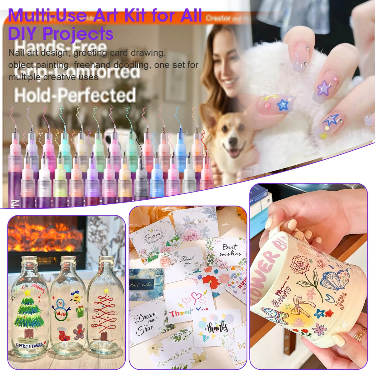 24-Color 0.5mm Fine Tip Nail Art Pen and Sticker Set