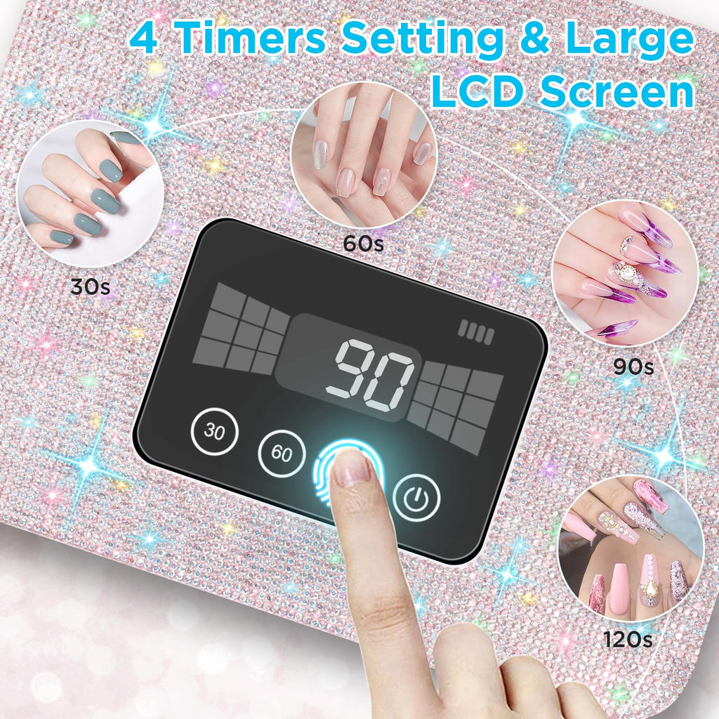 Aedavey Cordless UV LED Nail Lamp with Rhinestones, Rechargeable Gel Nail Light