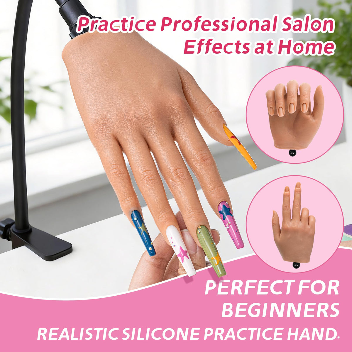 Realistic Silicone Practice Hand for Acrylic and Gel Nail Training Kit