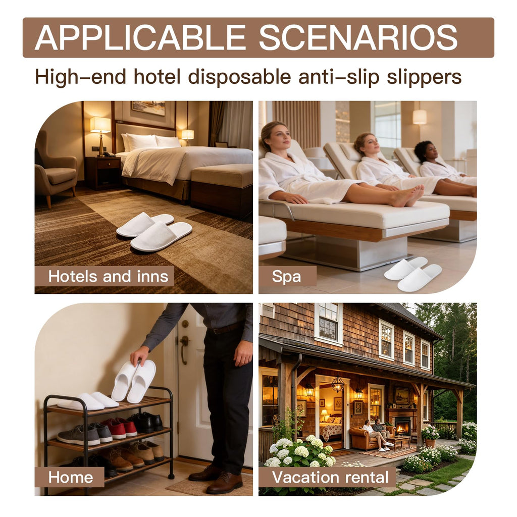 30 Pairs White Disposable Slippers for Guests, Hotel, Spa and Travel
