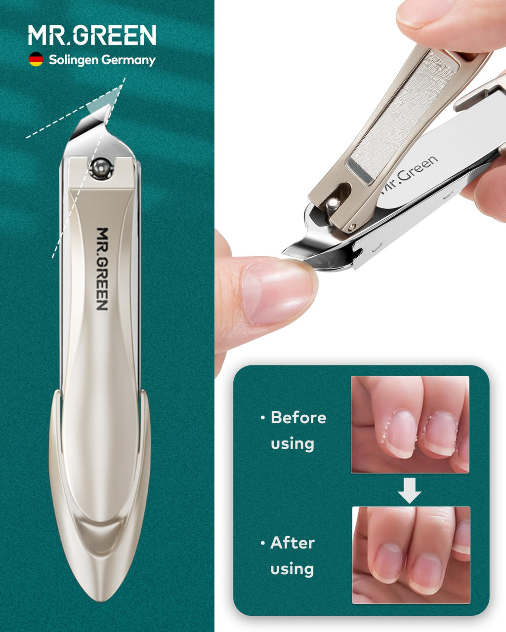 MR.GREEN 4-Piece Nail Clipper Set with Catcher, File and Tweezers