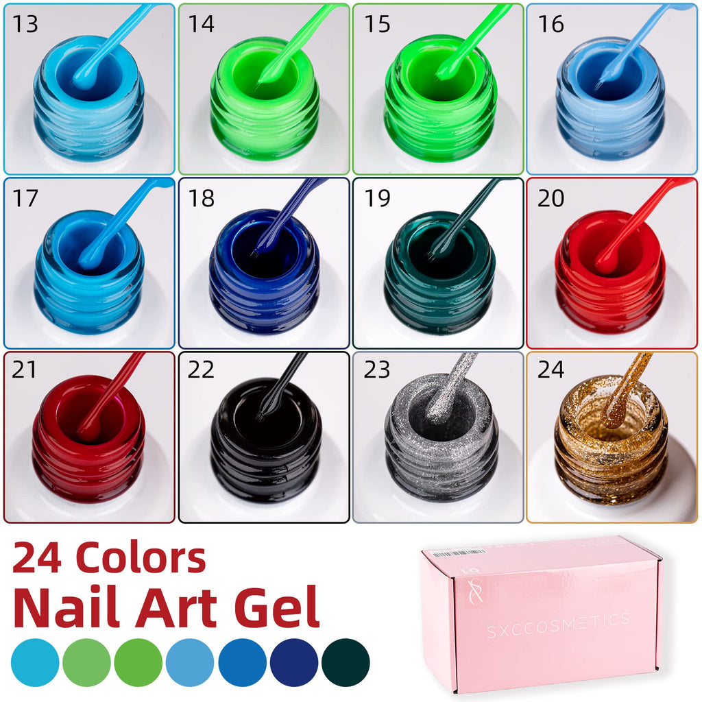 SXC Cosmetics Gel Liner Nail Polish Set with Built-In Fine Brush