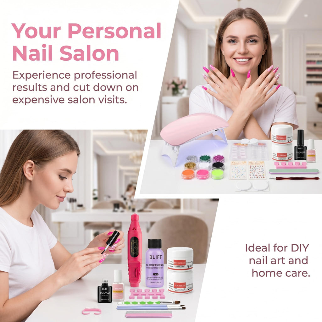 Professional Acrylic Nail Kit with UV Lamp, Drill & Nail Art Tools