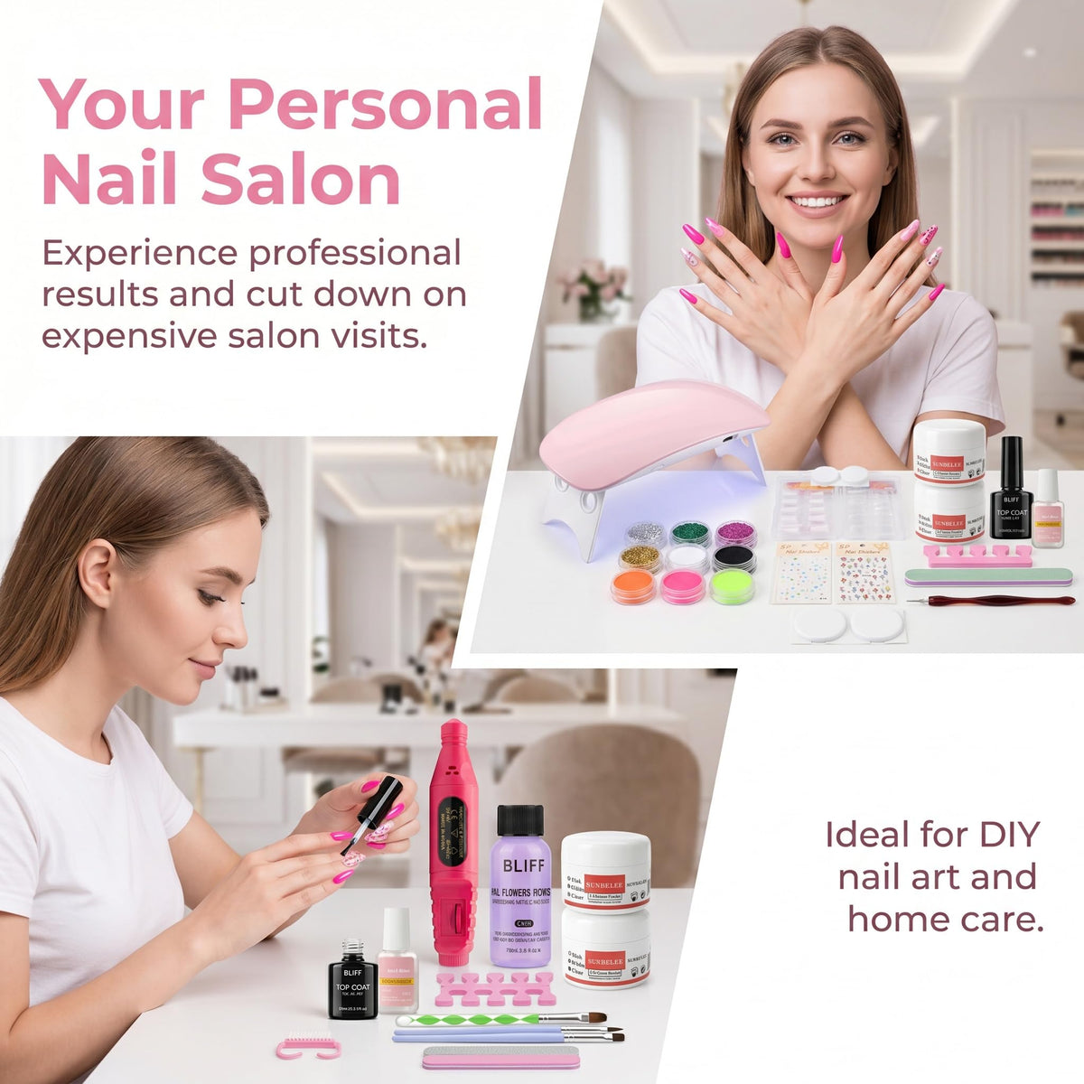 Professional Acrylic Nail Kit with UV Lamp, Drill & Nail Art Tools