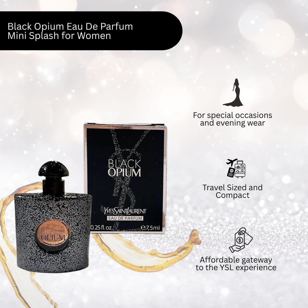 Yves Saint Laurent Black Opium Mini Perfume for Women, 0.25 Oz