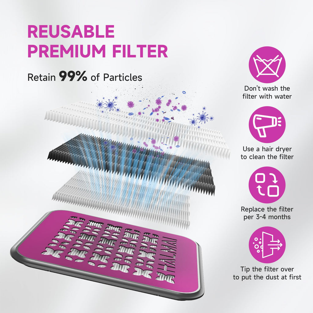 HALMAI Nail Dust Collector with 800Pa Suction and Reusable HEPA Filter