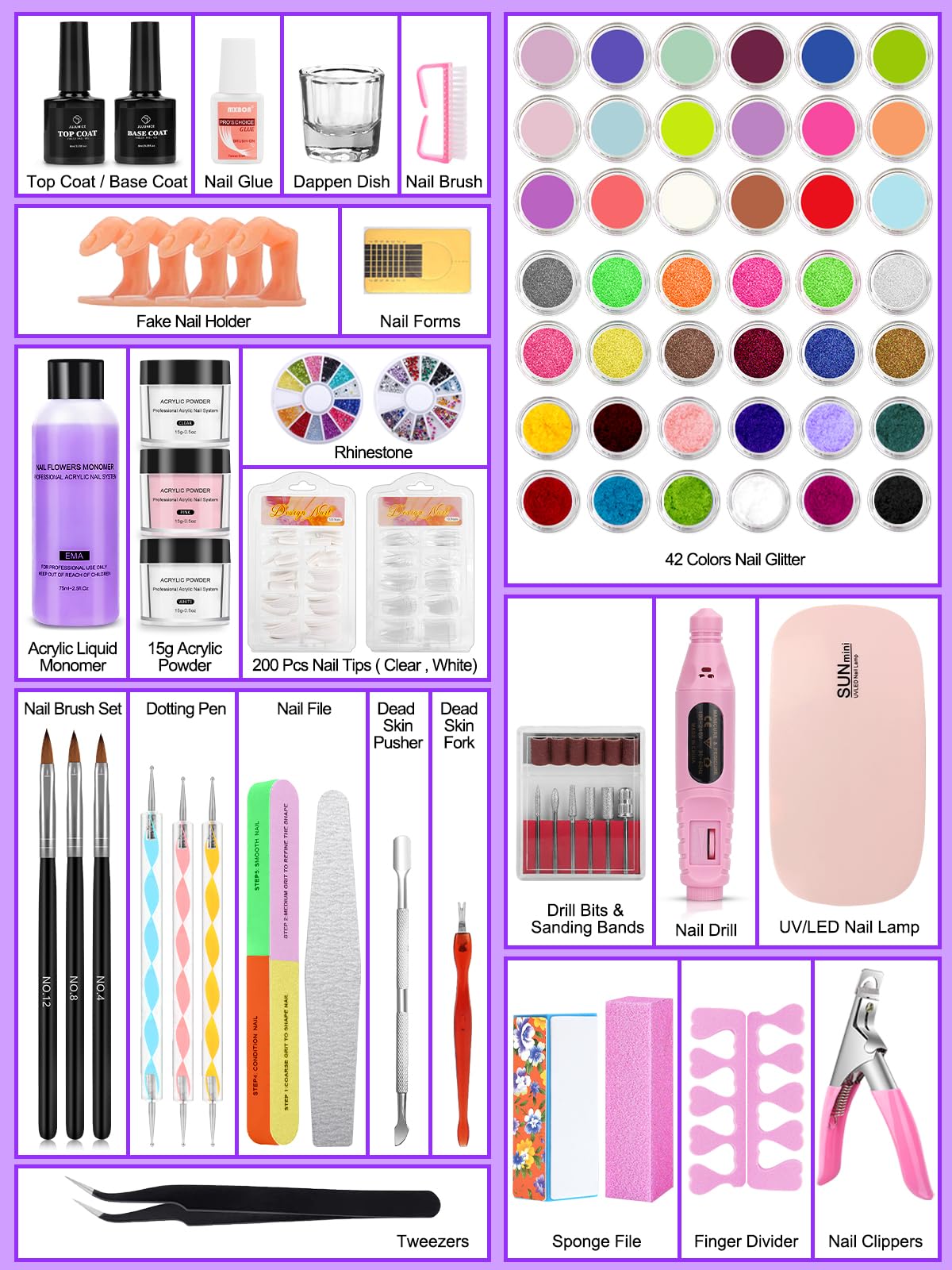 Professional Acrylic Nail Kit for Beginners with UV Lamp and Nail Drill