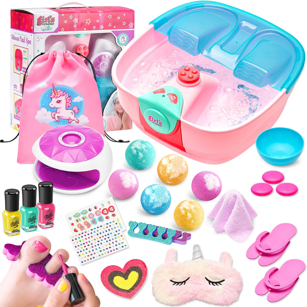 Kids Spa Day Kit with Foot Spa, Nail Dryer & Bath Bombs