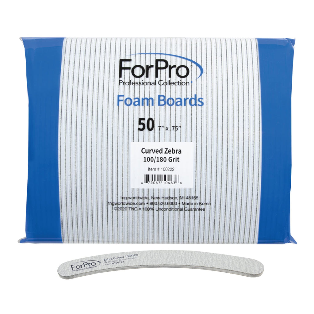 ForPro Zebra Curved Foam Nail Files, Double-Sided 100/180 Grit