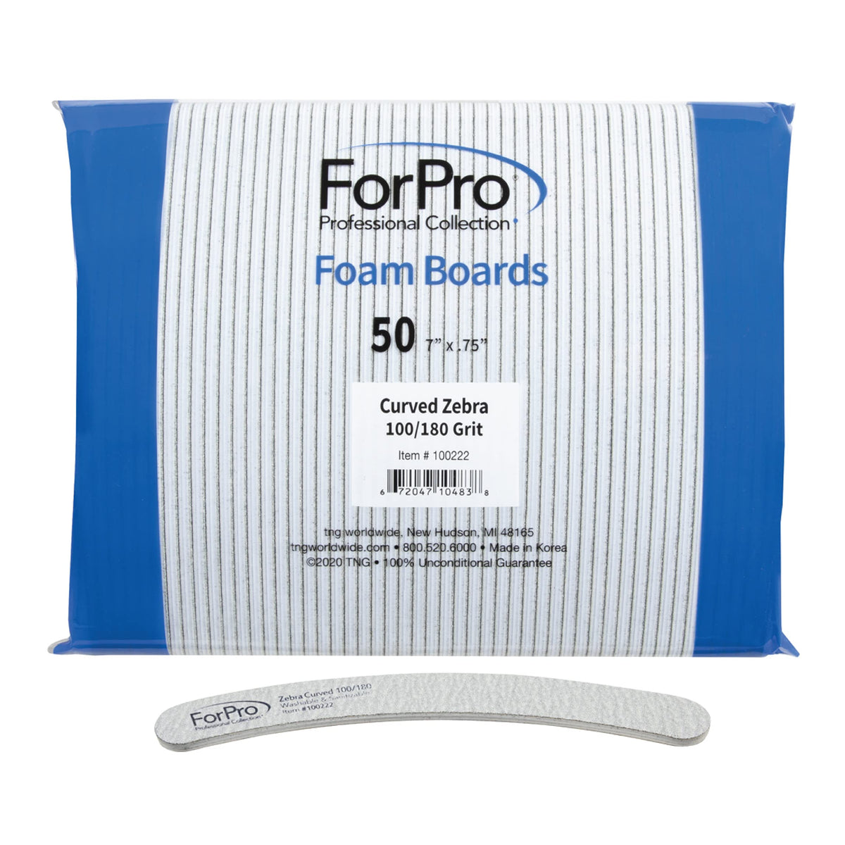 ForPro Zebra Curved Foam Nail Files, Double-Sided 100/180 Grit