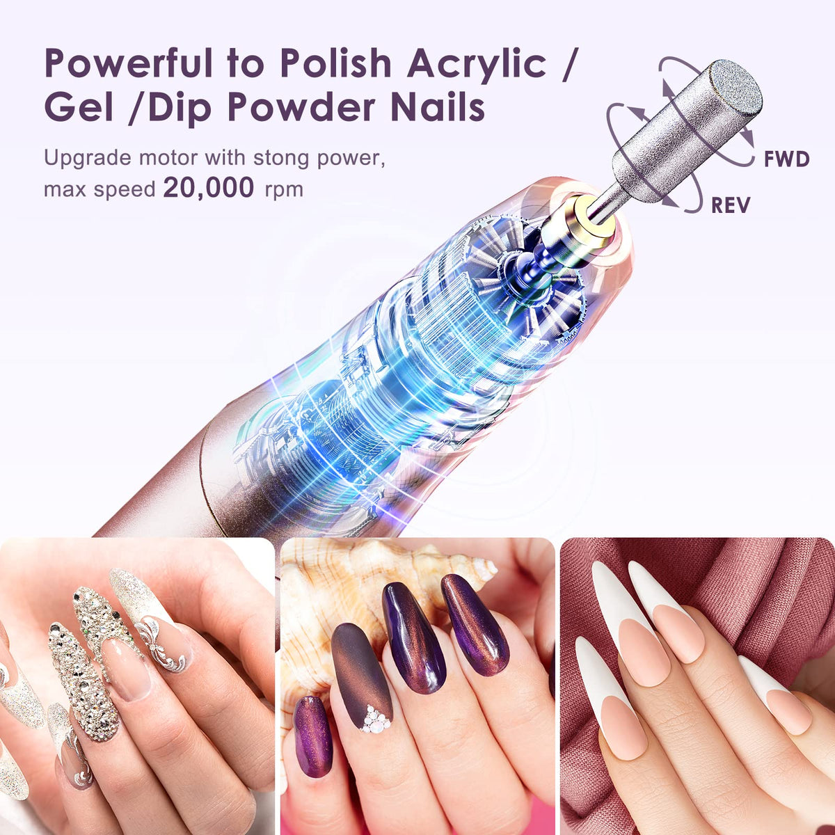 COSLUS C20 Cordless Nail Drill Electric File Kit for Manicure & Pedicure