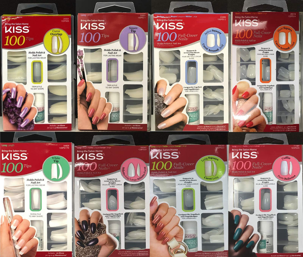 KISS Curve Overlap Long Length Nail Tips with Glue, 3-Piece Pack