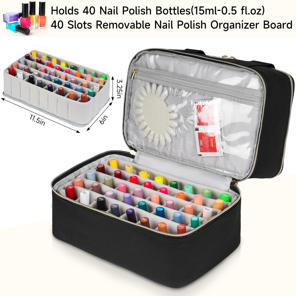 Nail Polish Organizer Bag for 40+ Bottles with Double-Layer Storage