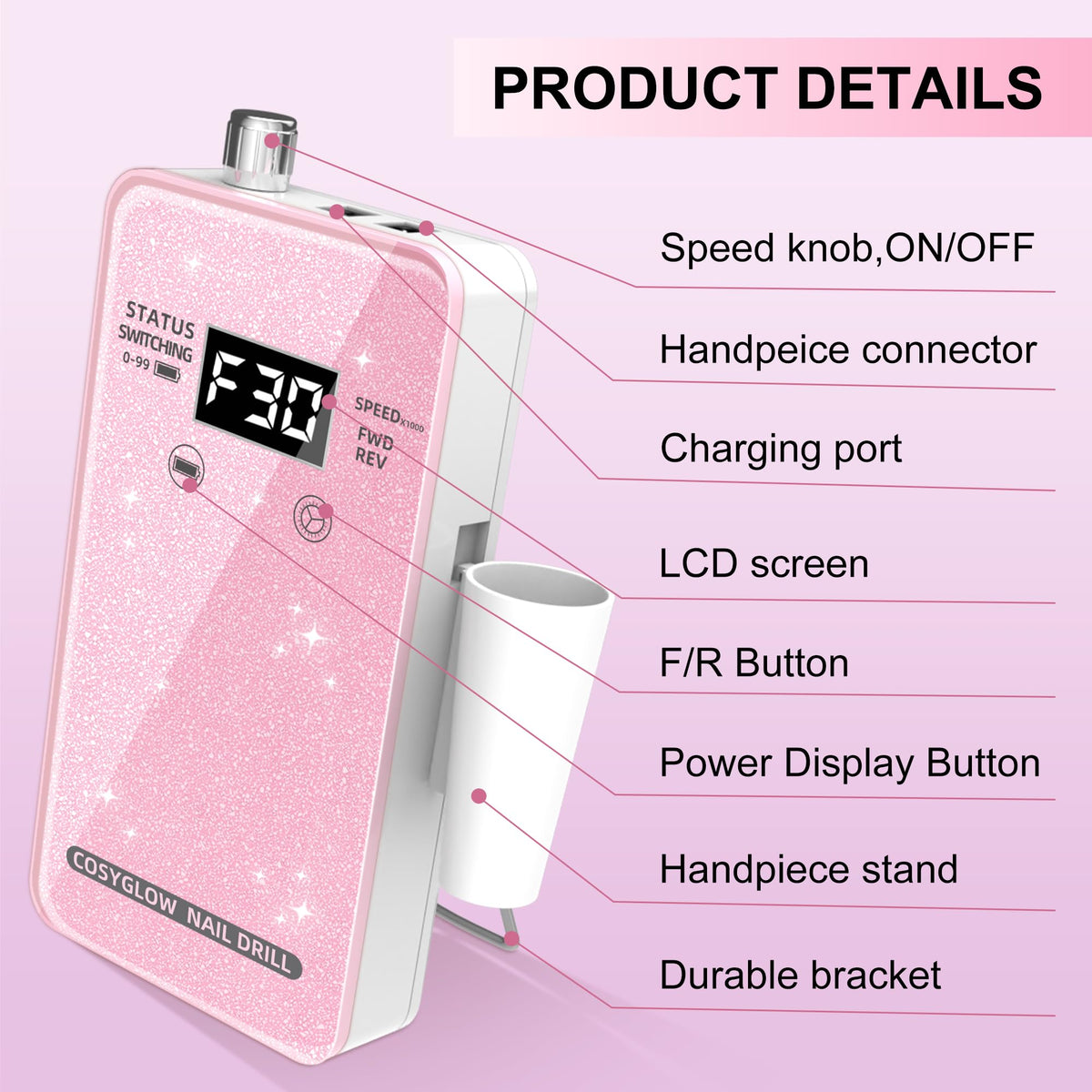 COSYGLOW Portable Cordless Electric Nail Drill Kit