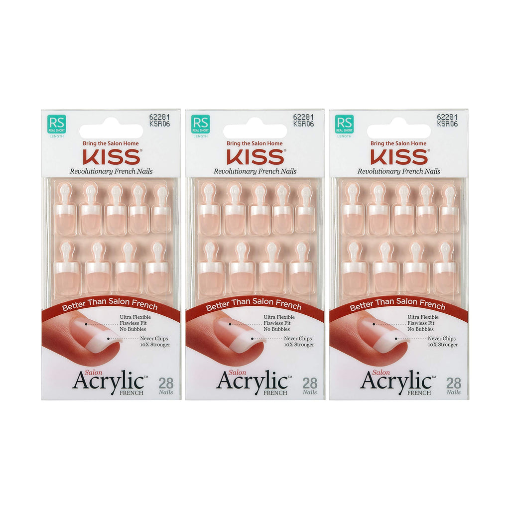 KISS Salon Acrylic French Nails Kit, Pet Peeve Real Short, Pink, 28 Count, 3 Pack