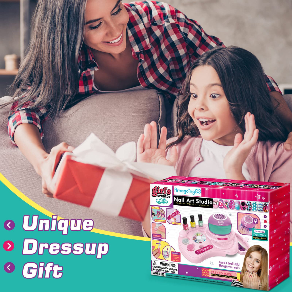 Amagoing Kids Nail Art Studio Kit with Peelable Polish and Nail Dryer