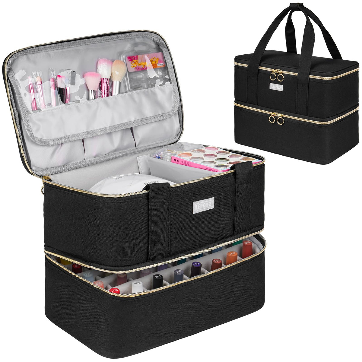 Nail Polish Organizer Bag for 40+ Bottles with Double-Layer Storage