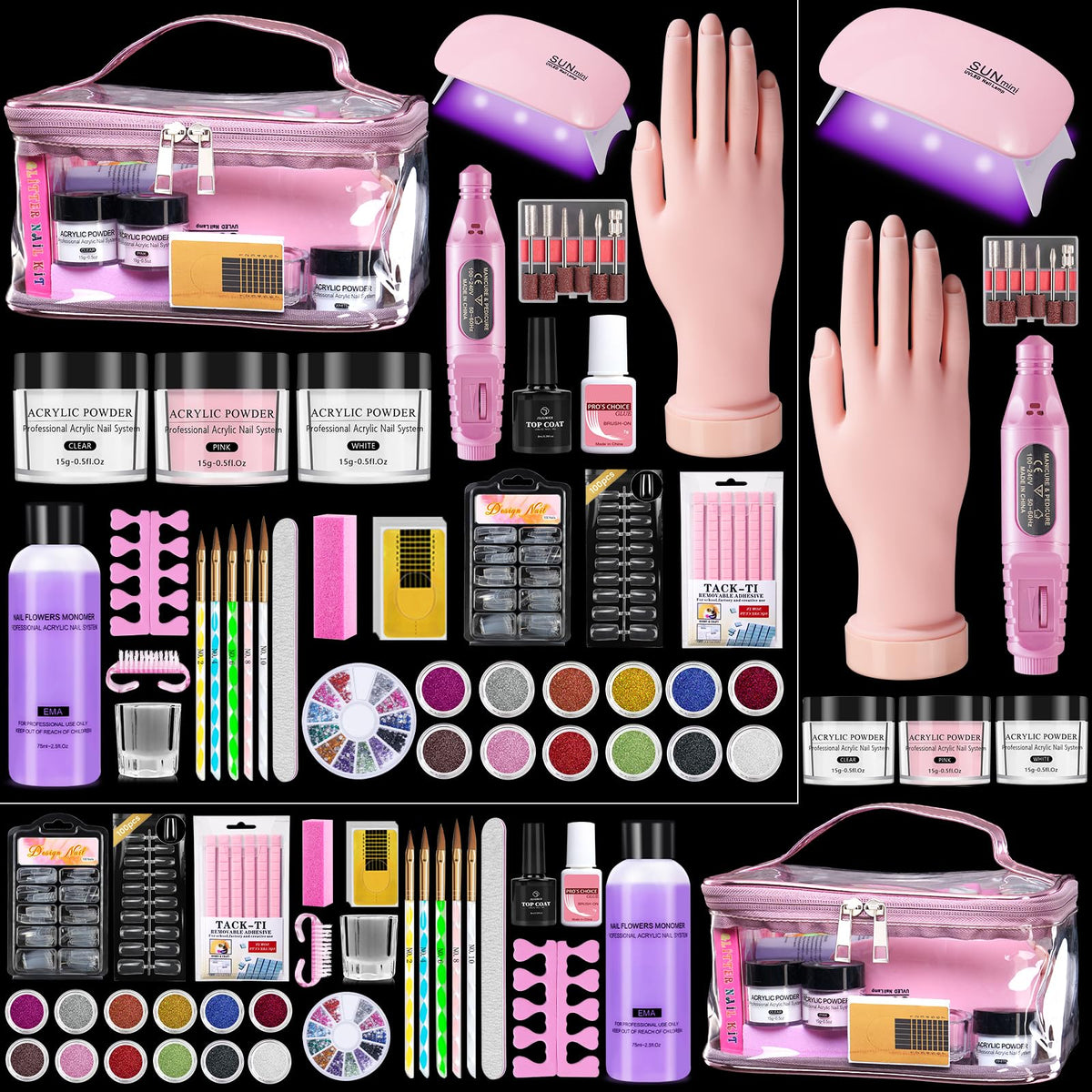 Complete Acrylic Nail Starter Kit with Practice Hand, Drill & Lamp