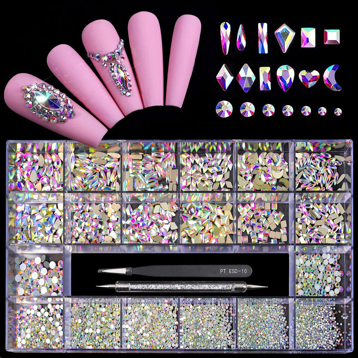 Yzzseven Flatback Glass Rhinestone Crystals for Nail Art and DIY Crafts
