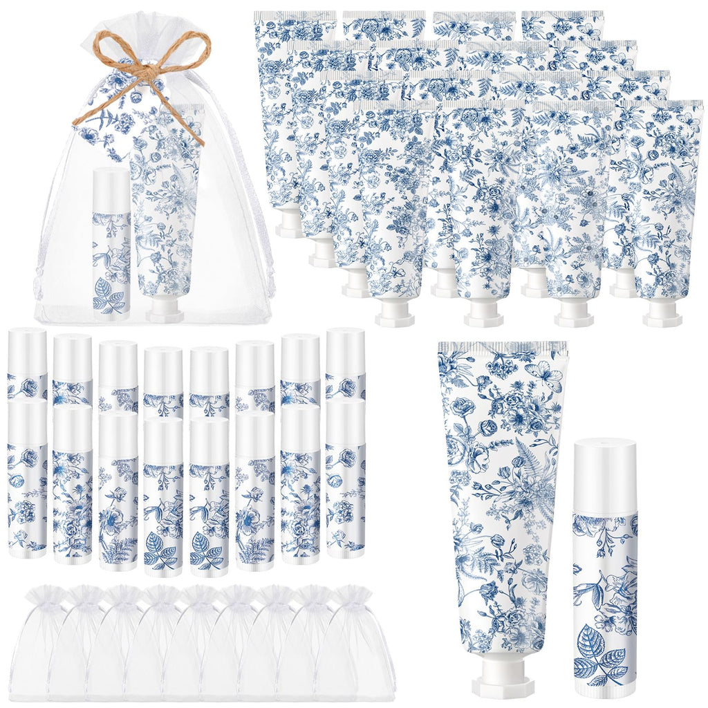 Loopeer Blue Floral Hand Cream and Lip Balm Gift Set, Travel Size Wedding Favors