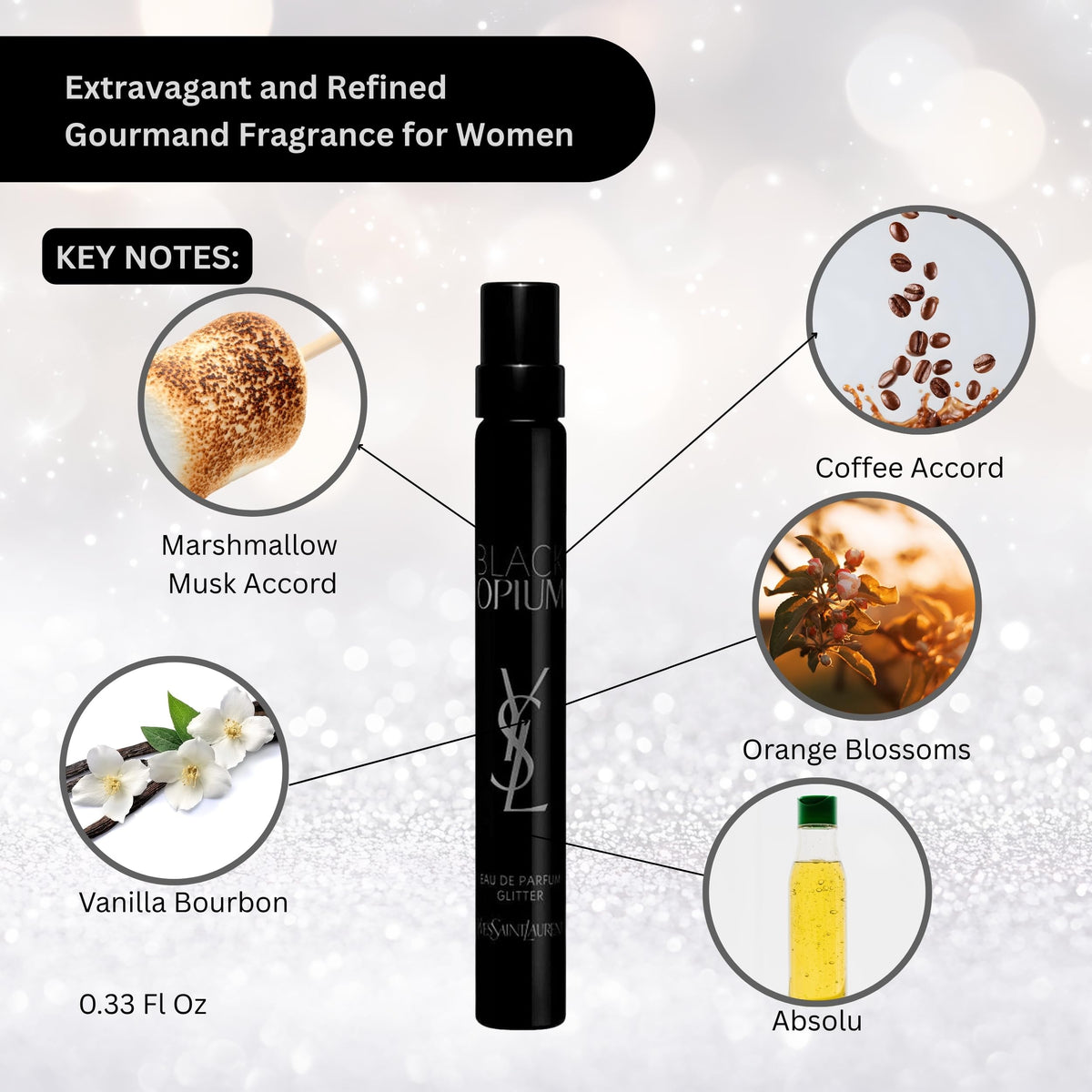 Yves Saint Laurent Black Opium Glitter Eau de Parfum for Women, 0.33 Fl Oz