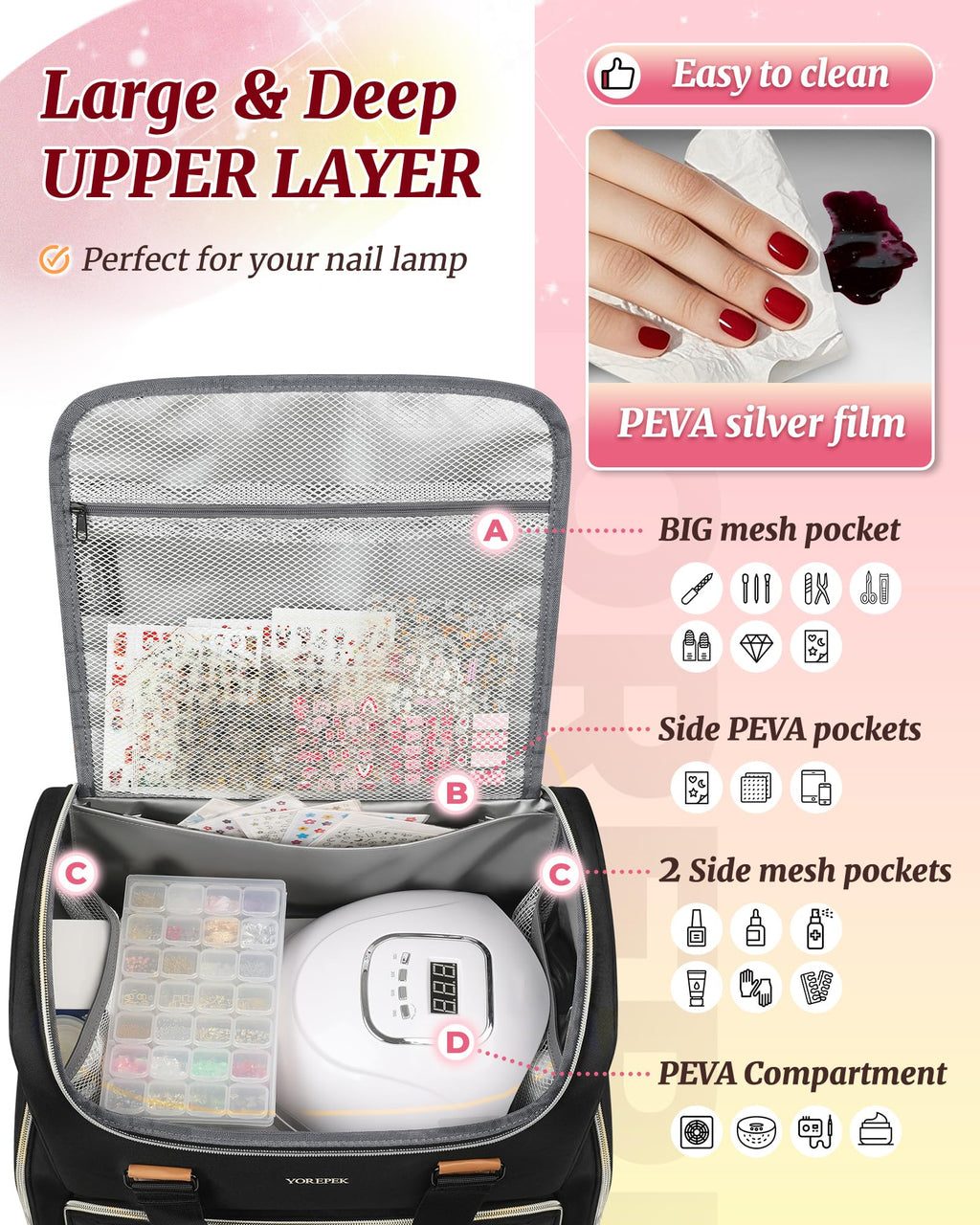 YOREPEK Large Nail Polish Organizer Backpack with Removable Pouches