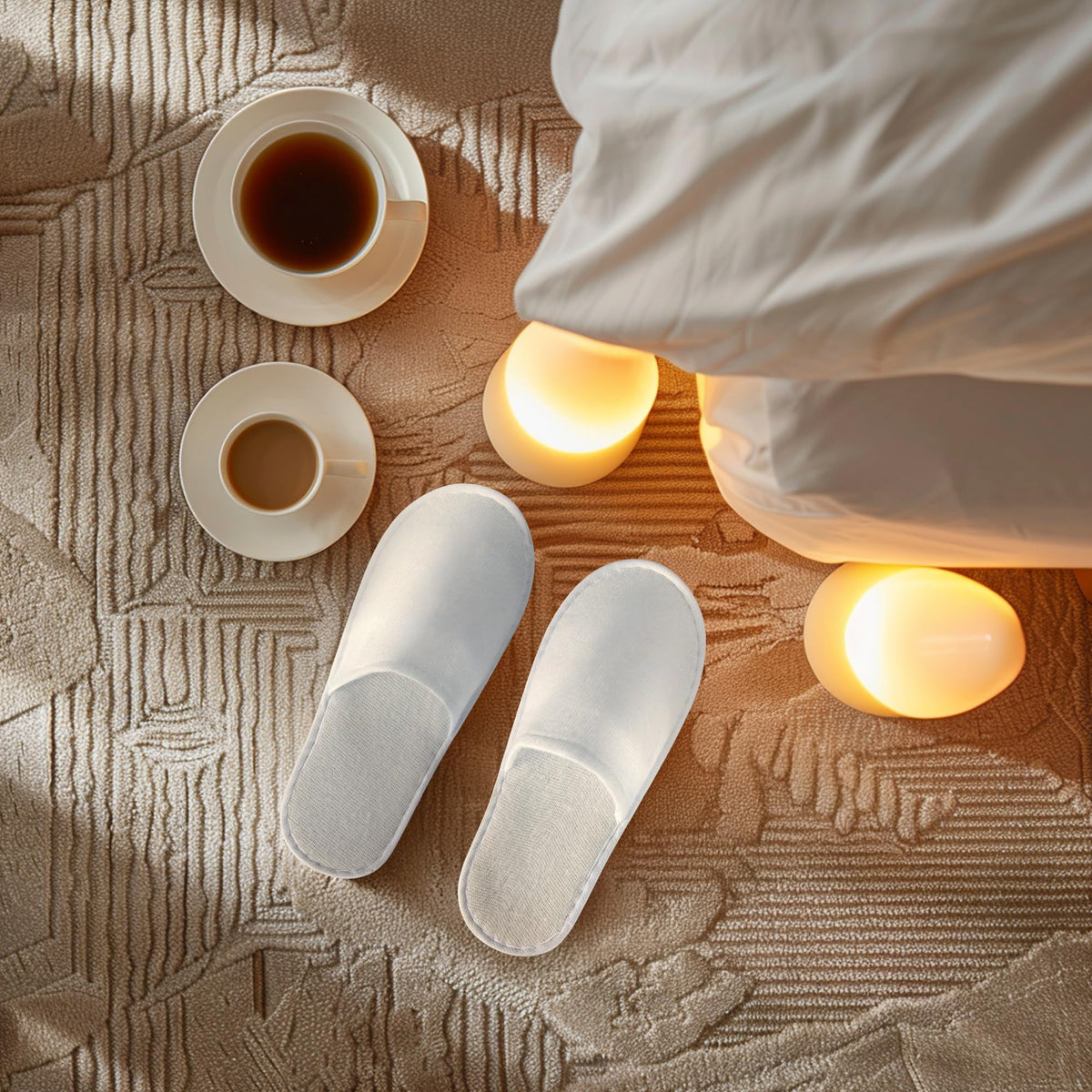 UrbanRoots 28 Pairs Disposable Guest Slippers with Pouch, Non-Slip White House Slippers