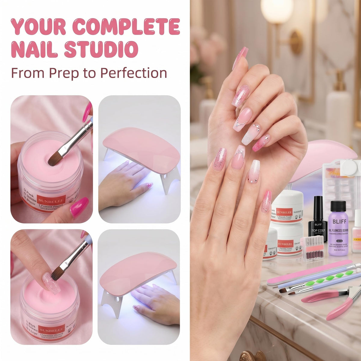 Professional Acrylic Nail Kit with UV Lamp, Drill & Nail Art Tools