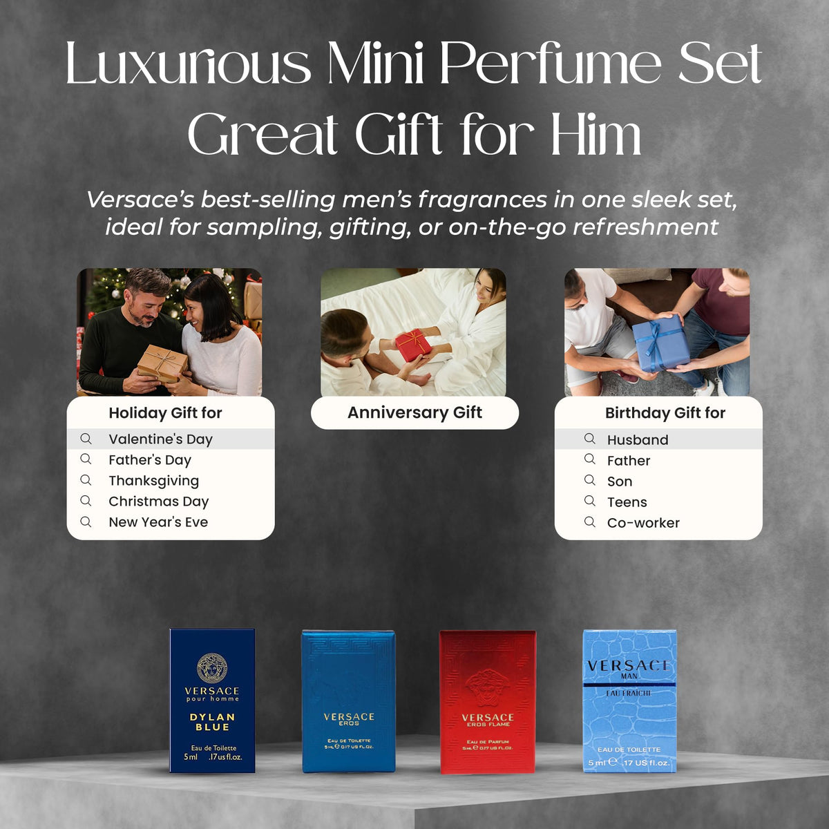 Versace Men's 4-Piece Mini Fragrance Gift Set with Travel-Size Sampler