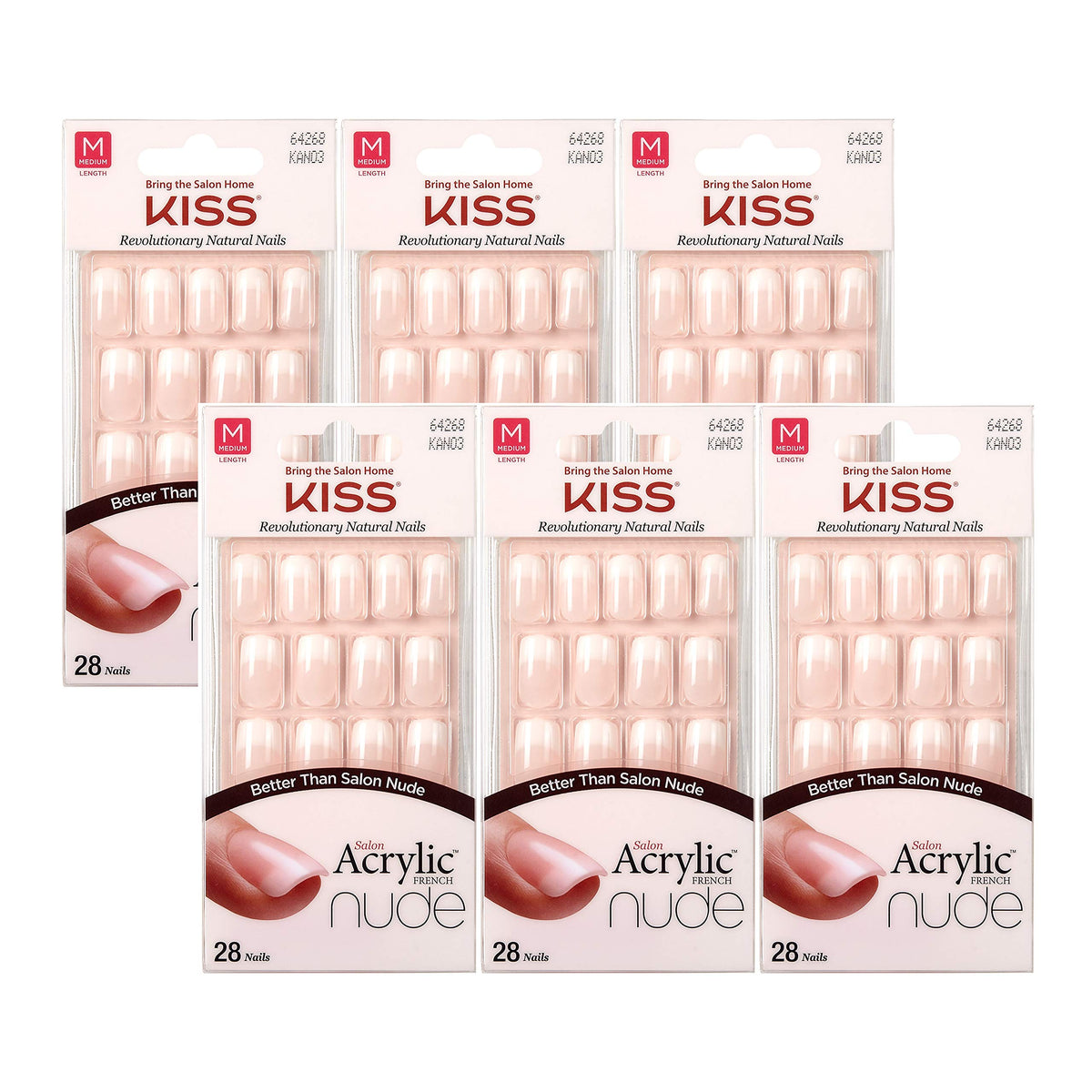 KISS Salon Acrylic Nude French Artificial Nails, Medium Length Flat