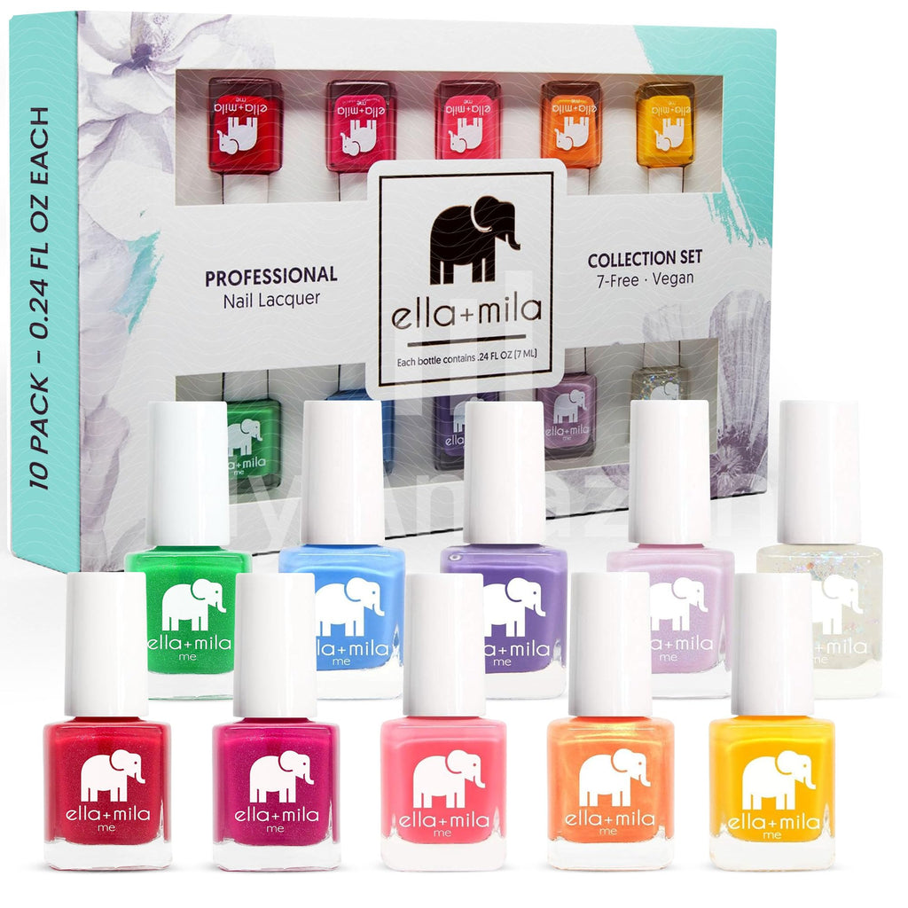 ella+mila Nail Polish Set for Kids, 10-Color Vegan Quick-Dry Collection