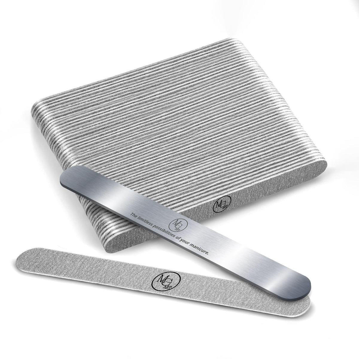 MGart 100 Grit Peel-and-Stick Nail Files with Reusable Metal Base, 50 Pieces