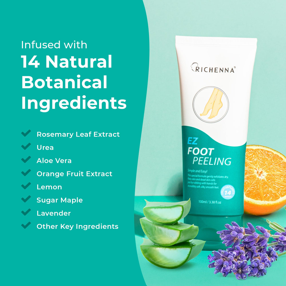 Richenna EZ Foot Care Cream with Urea, Foot File & Botanical Extracts