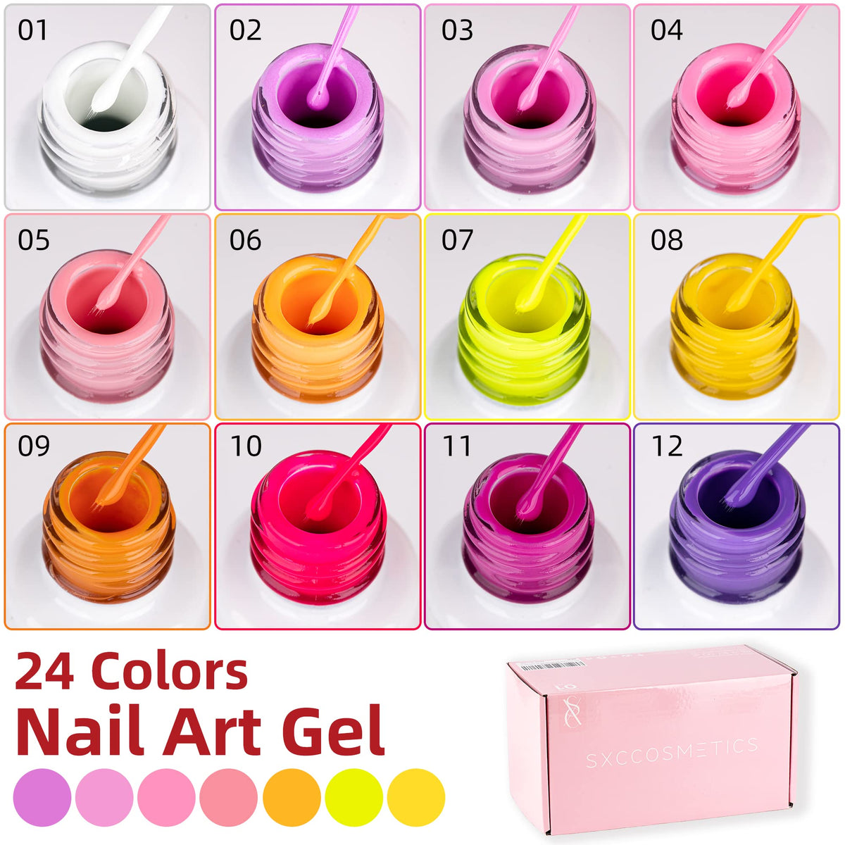 SXC Cosmetics Gel Liner Nail Polish Set with Built-In Fine Brush