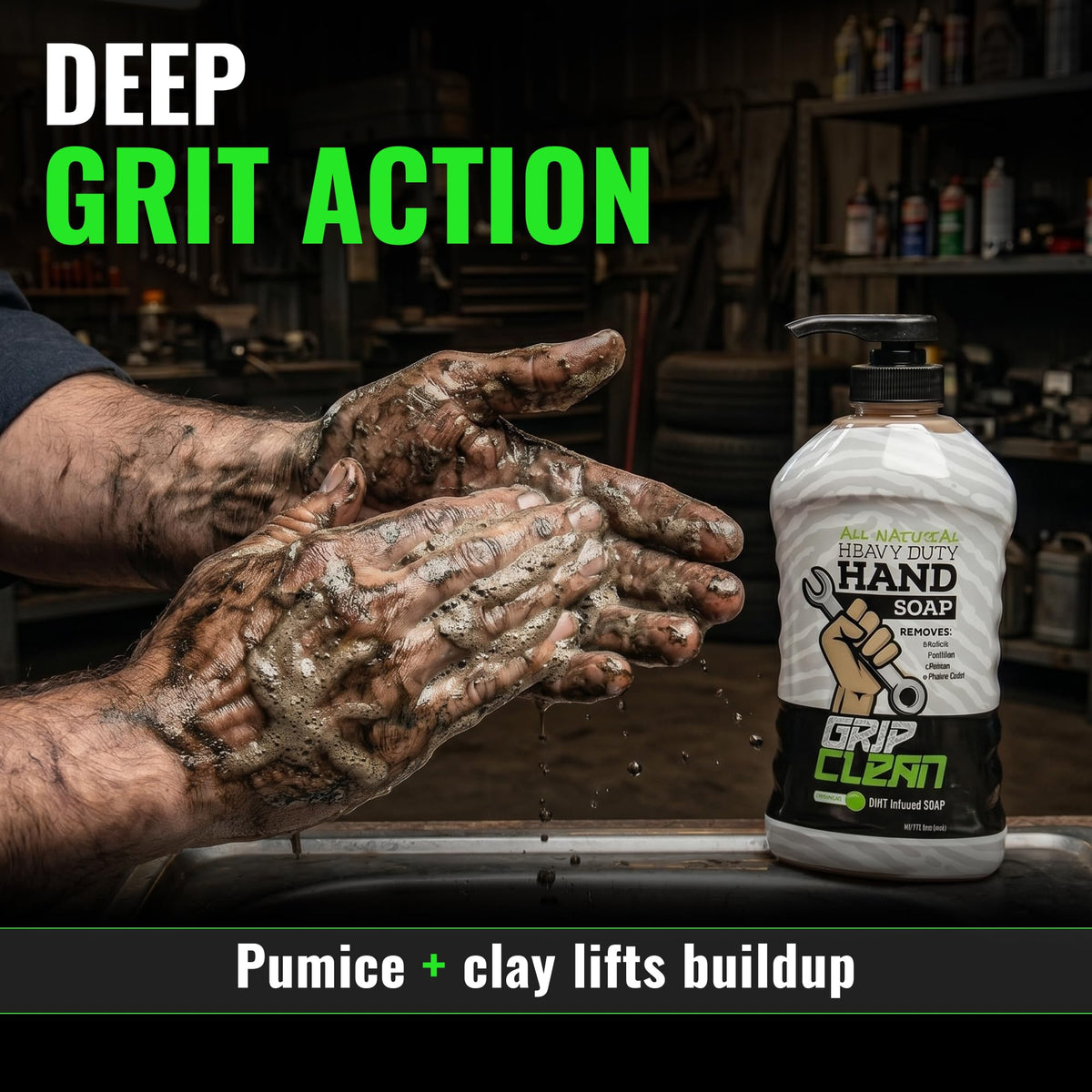 Grip Clean Heavy-Duty Mechanic Hand Cleaner with Nail Brush, Lime Scent