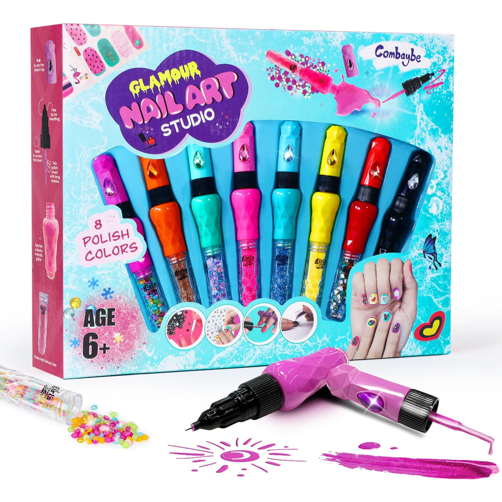 Kids 8-Count Nail Art Pen and Nail Polish Set with Stickers & Gems