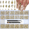 Champagne Gold Nail Rhinestones & 3D Nail Art Gems with Kit