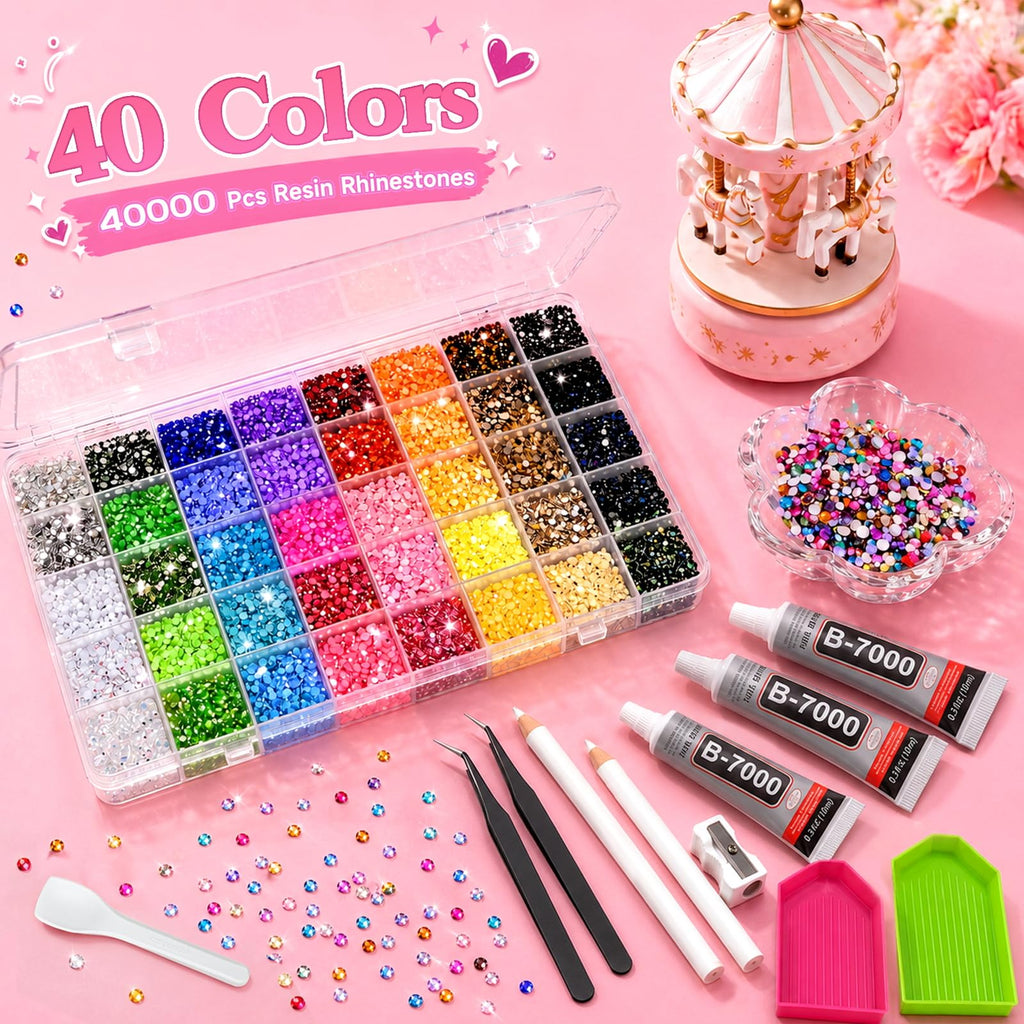 40000-Piece 40-Color Bedazzling Kit with Resin Rhinestones