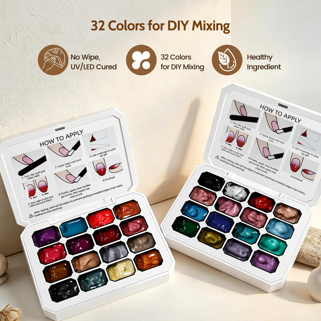 JODSONE Sponge Pat Painting Nail Gel Set, 32 Colors with Nail Art Tools