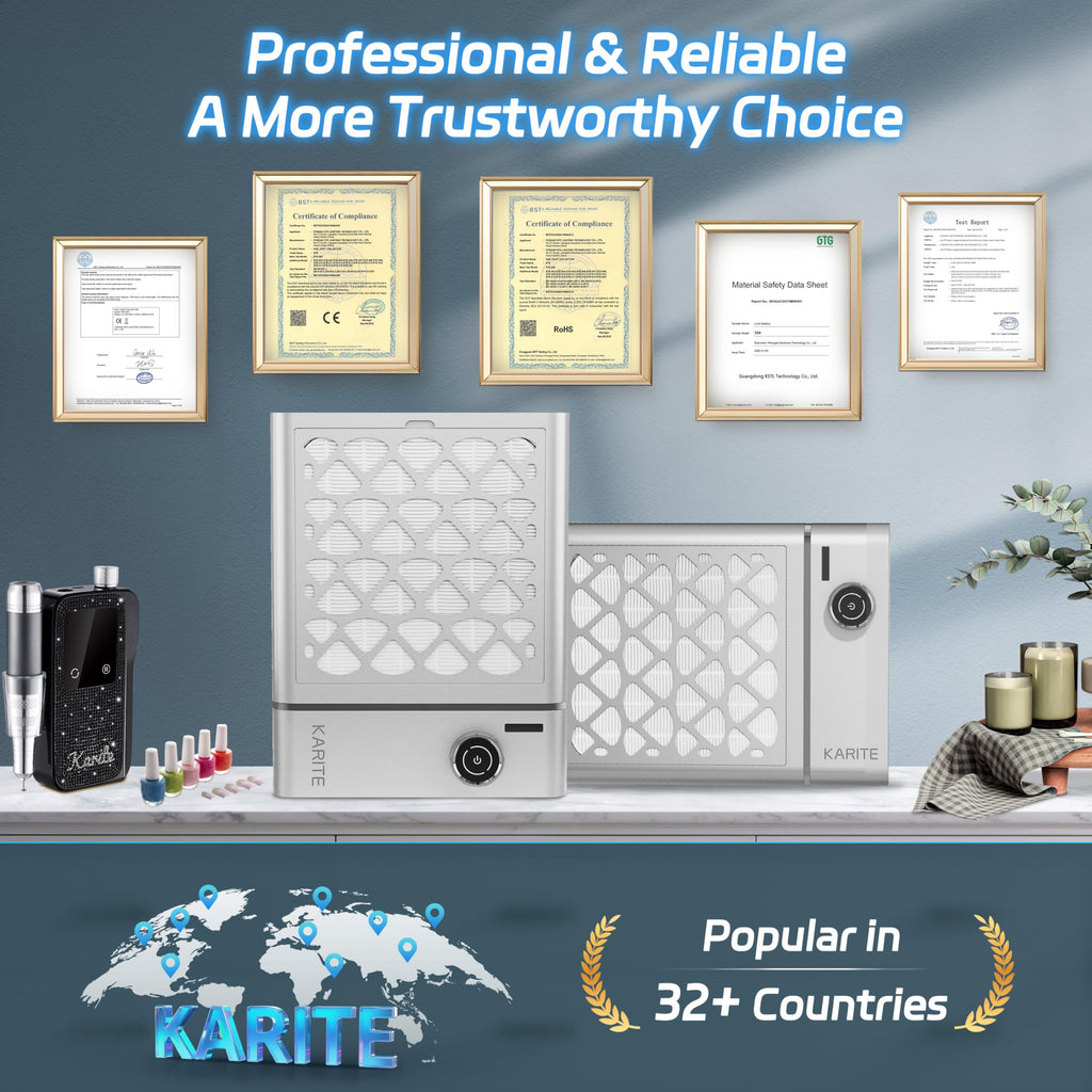 Karite Nail Dust Collector with Rechargeable Battery and Adjustable Suction