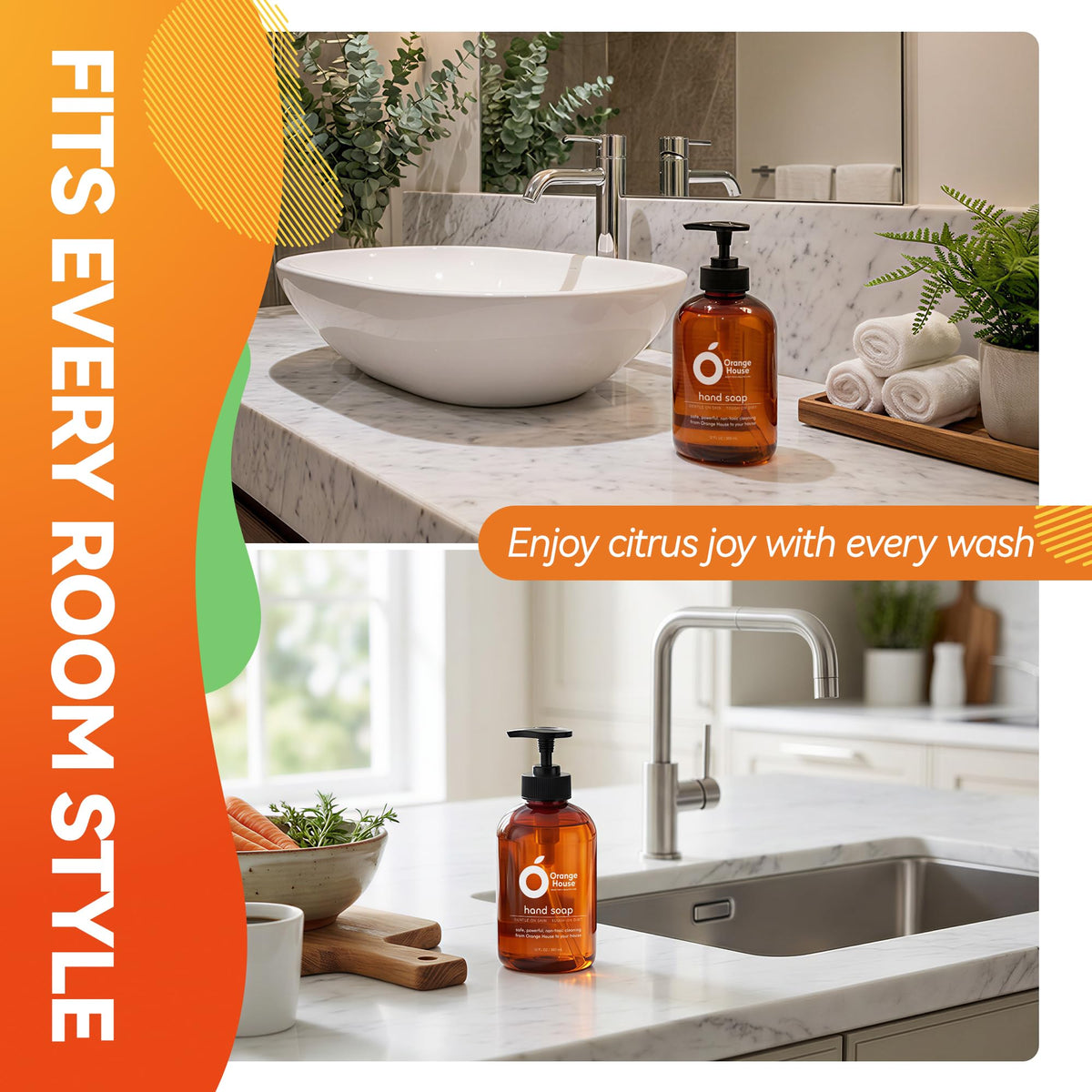 ORANGE HOUSE Hand Soap, 12 Fl Oz, Cold-Pressed Orange Oil, Moisturizing Citrus Formula