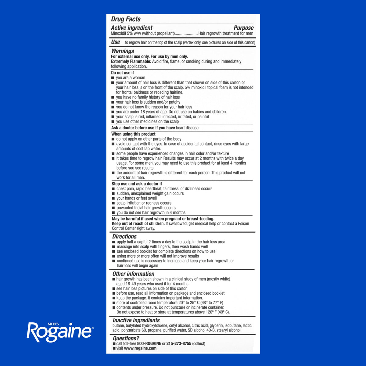 Rogaine Men's 5% Minoxidil Unscented Topical Hair Regrowth Foam