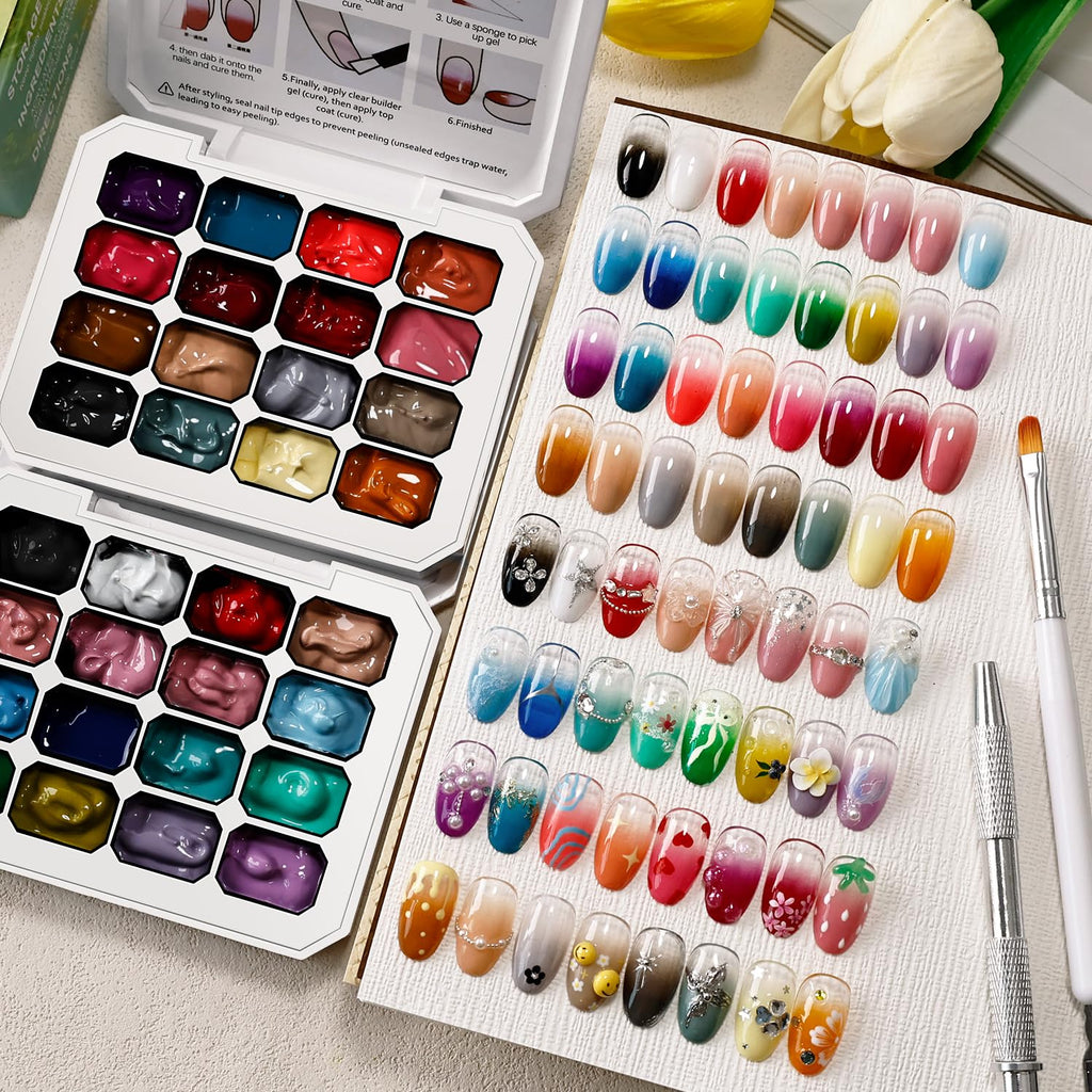 JODSONE Sponge Pat Painting Nail Gel Set, 32 Colors with Nail Art Tools