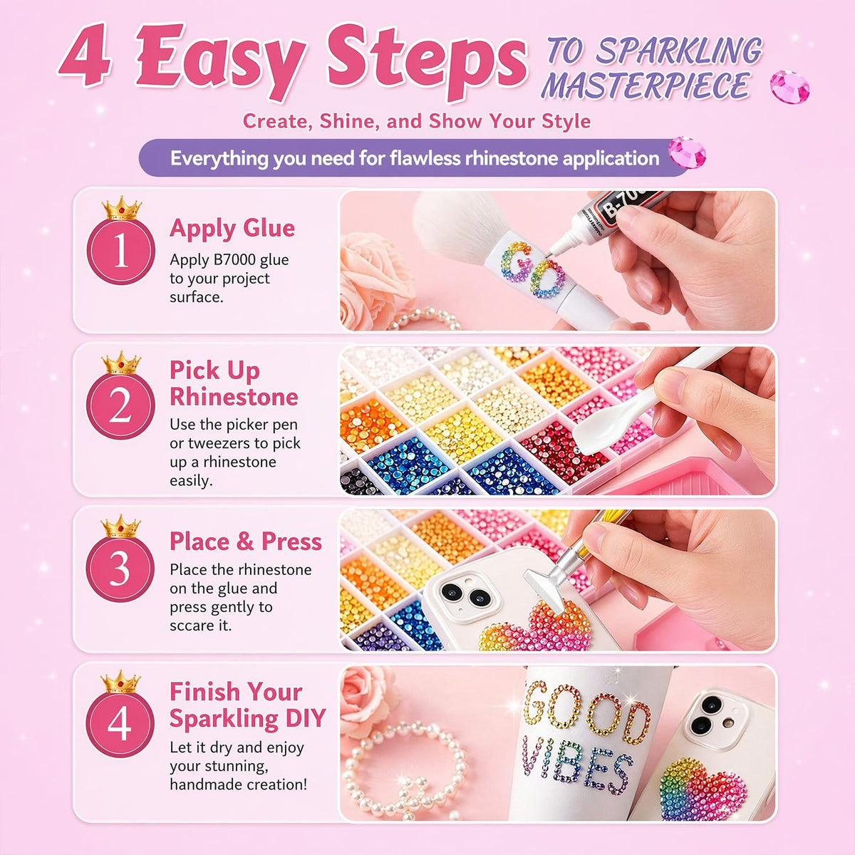 40,000-Piece Resin Rhinestone Bedazzling Kit with 42 Colors and B7000 Glue