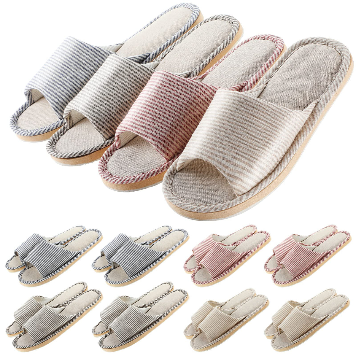 Mepase 8 Pairs Washable Open Toe House Slippers with Nonslip EVA Sole