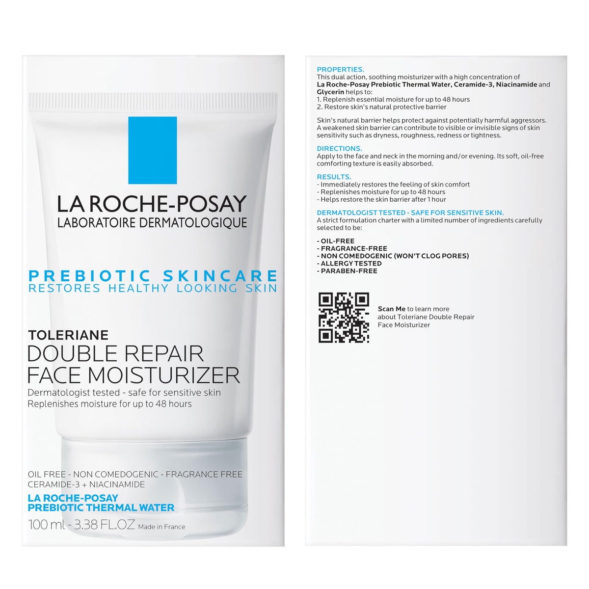 Toleriane Double Repair Face Moisturizer with Ceramide & Niacinamide, 3.38 fl oz