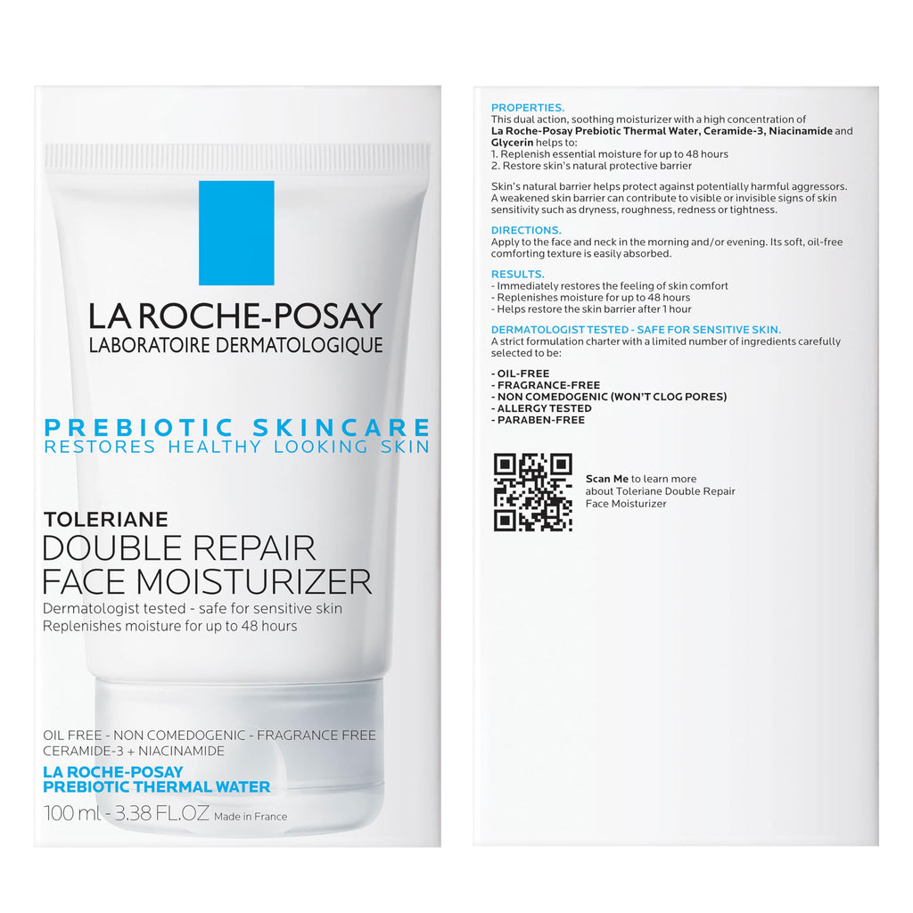 Toleriane Double Repair Face Moisturizer with Ceramide & Niacinamide, 3.38 fl oz
