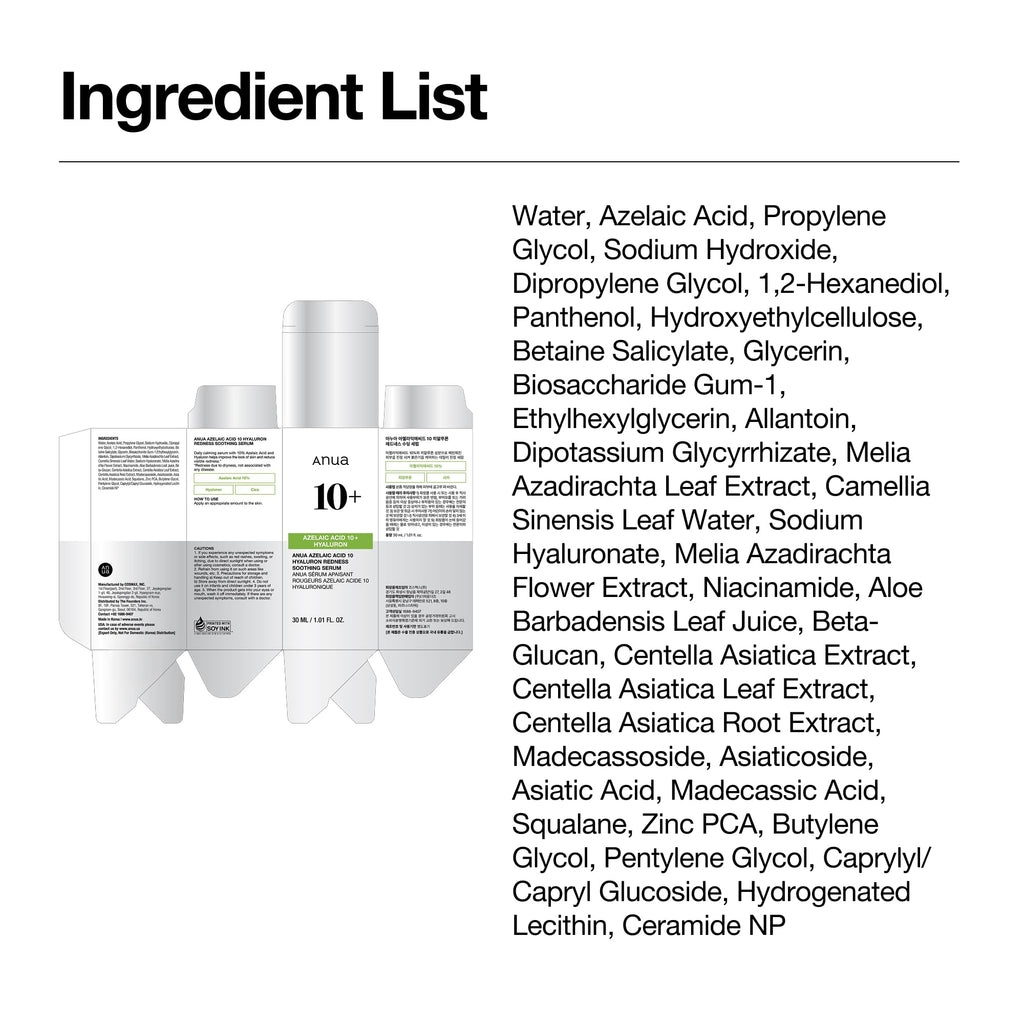 Anua Azelaic Acid 10 Hyaluron Redness Soothing Facial Serum